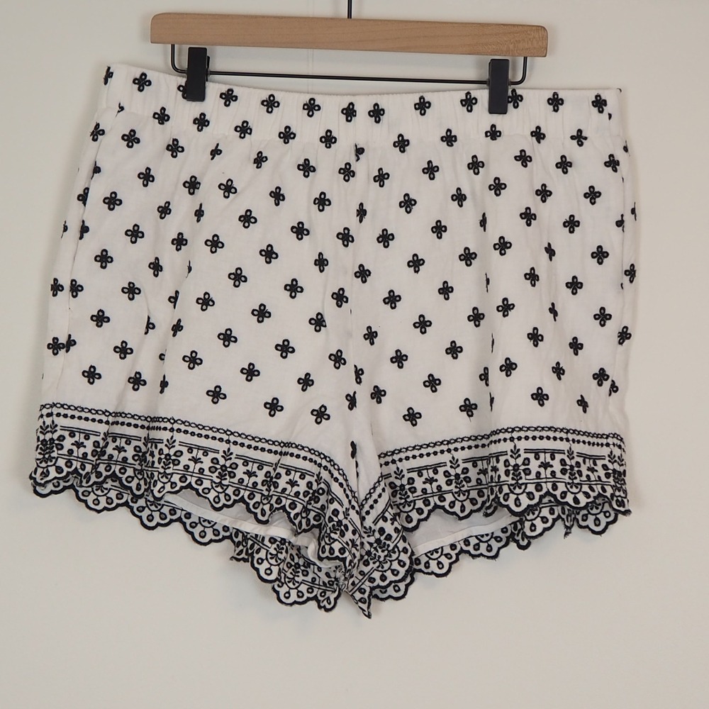 Abercrombie Fitch Linen Blend Eyelet Pull On Shorts Women's XL Cottagecore Beach